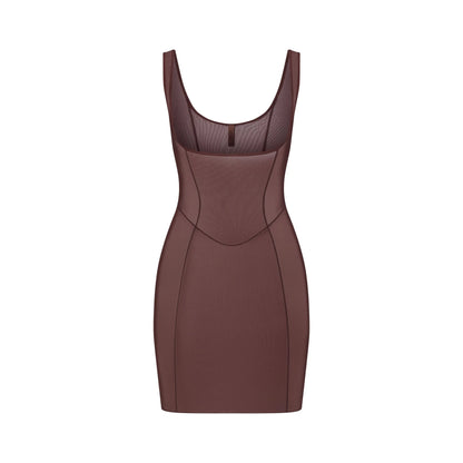 POWER MESH SHAPEWEAR OPEN BUST SLIP DRESS | COCOA