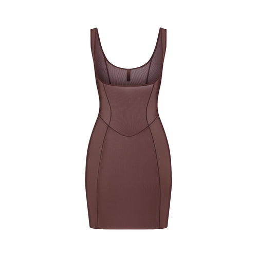 POWER MESH SHAPEWEAR OPEN BUST SLIP DRESS | COCOA