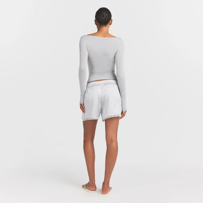 SHEER MODAL LONG SLEEVE BOATNECK TOP | HEATHER GREY