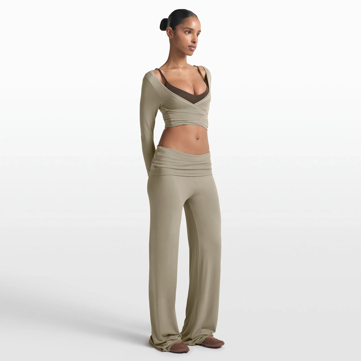 NikeSKIMS STRETCH KNIT FOLDOVER WIDE LEG PANT | DUNE