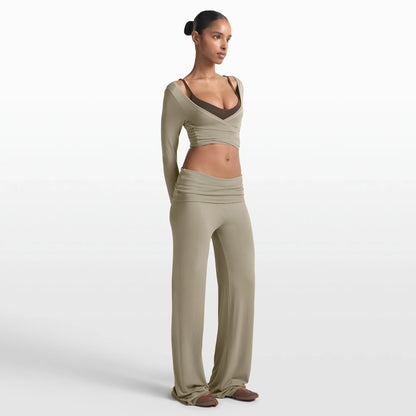 NikeSKIMS STRETCH KNIT FOLDOVER WIDE LEG PANT | DUNE