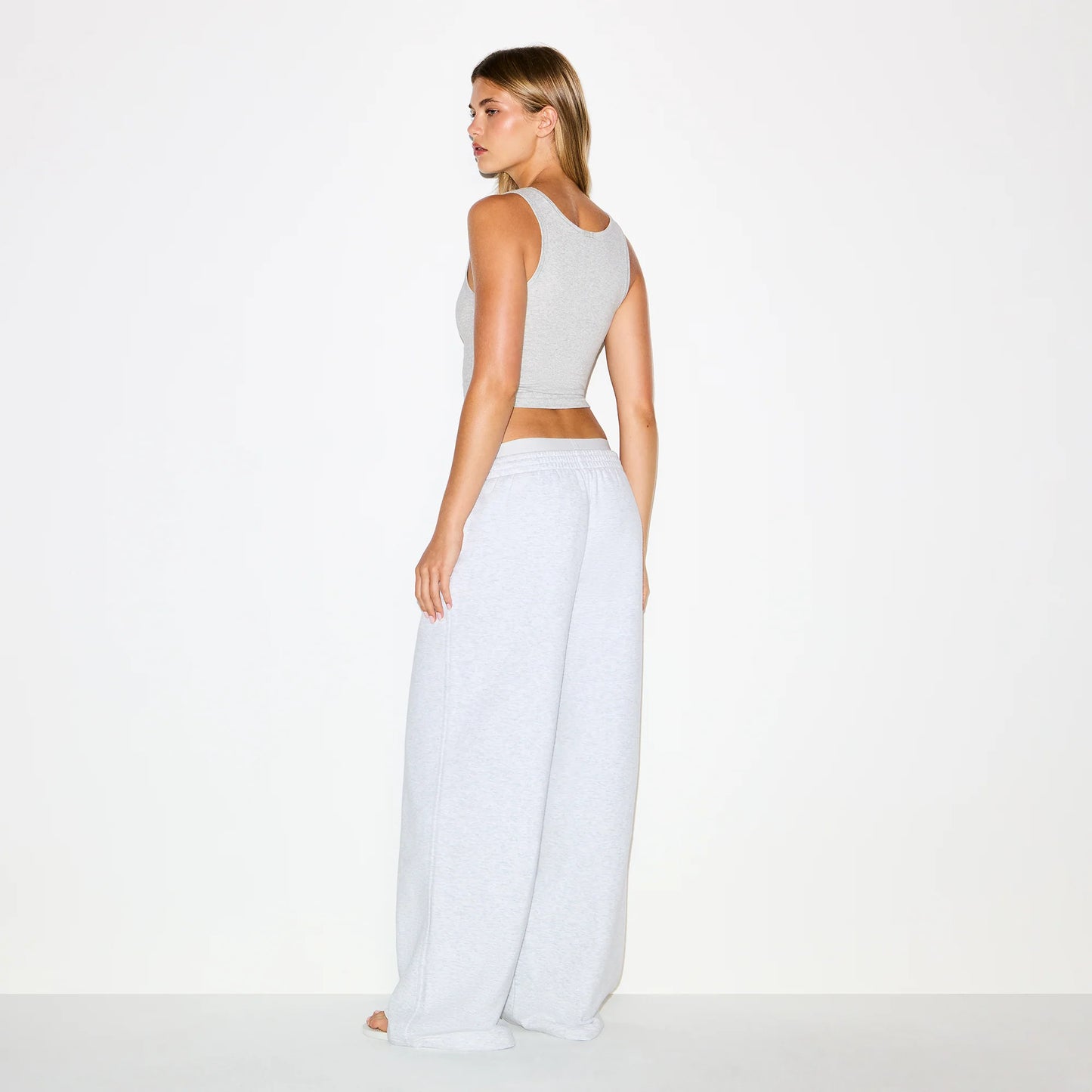 COTTON FLEECE OVERSIZED DOUBLE WAISTBAND PANT | LIGHT HEATHER GREY