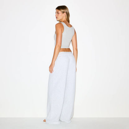 COTTON FLEECE OVERSIZED DOUBLE WAISTBAND PANT | LIGHT HEATHER GREY
