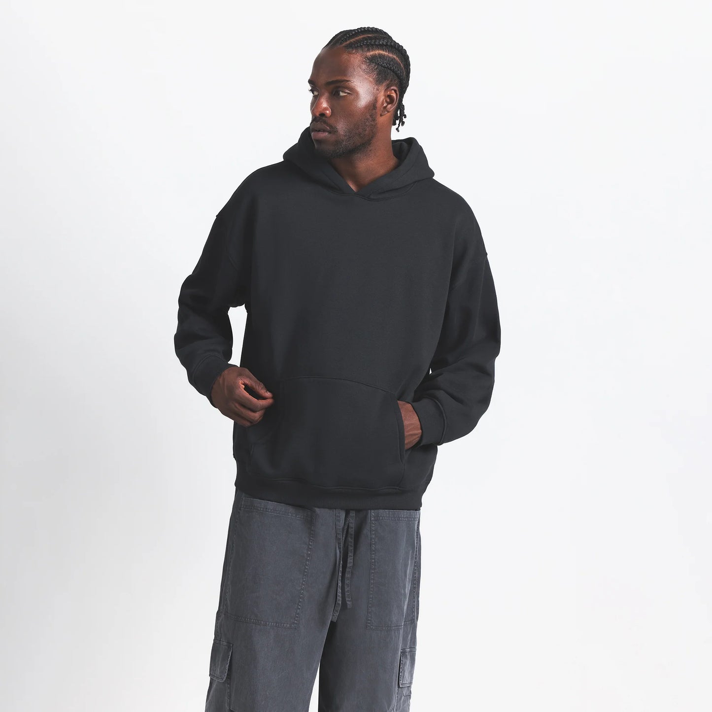 FLEECE LOUNGE MENS RELAXED HOODIE | WASHED ONYX