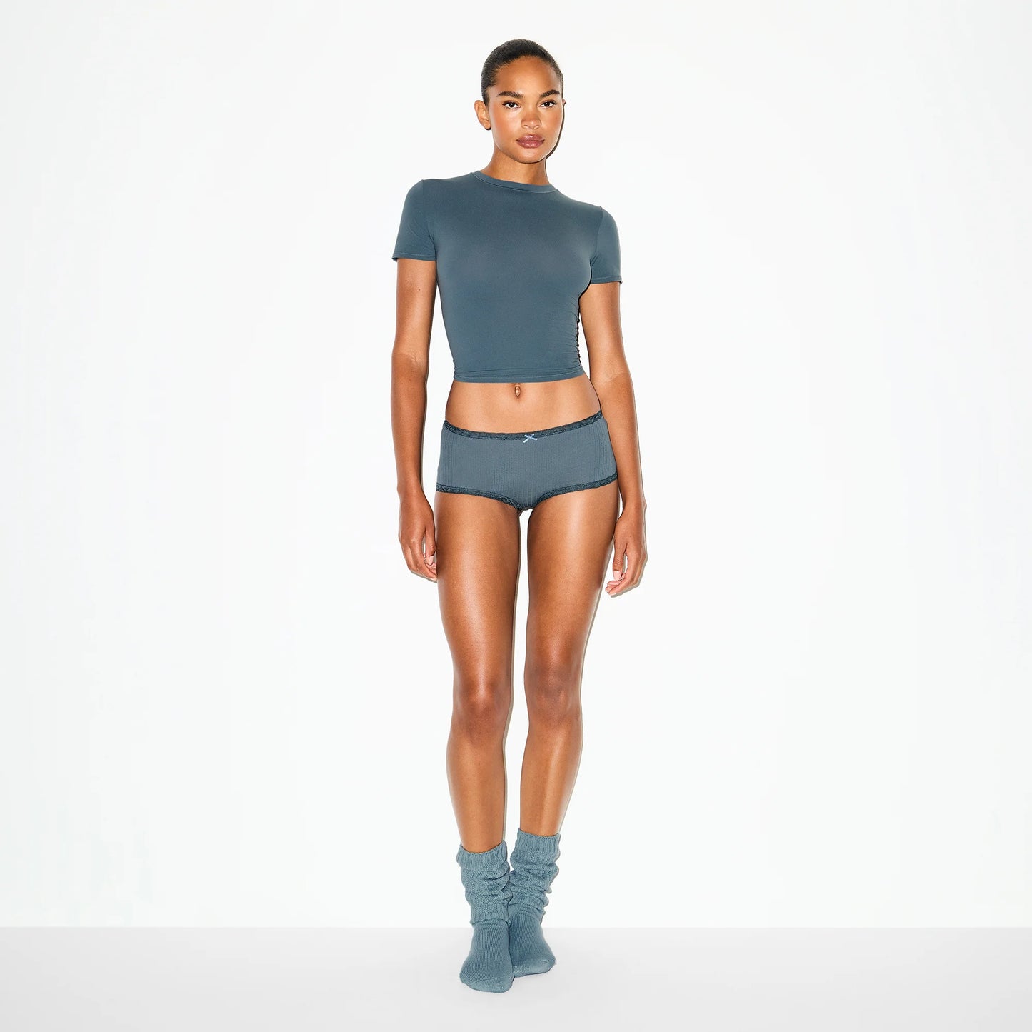 LIGHTWEIGHT COTTON POINTELLE LACE BOY SHORT | ZIRCON TONAL