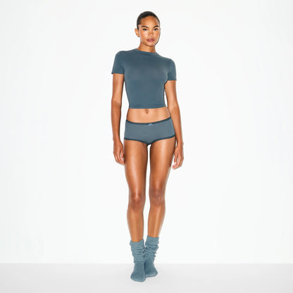 LIGHTWEIGHT COTTON POINTELLE LACE BOY SHORT | ZIRCON TONAL