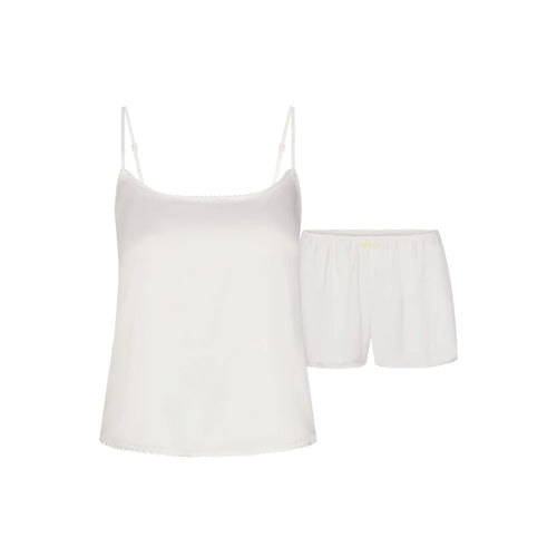 WOVEN SHINE CAMI AND SHORT SLEEP SET | IVORY