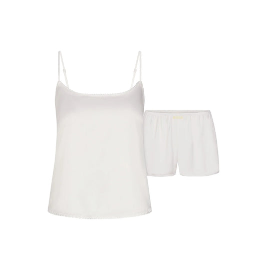 WOVEN SHINE CAMI AND SHORT SLEEP SET | IVORY